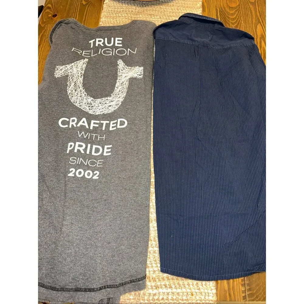 True Religion Lucky Brand button up Men’s size Medium Logo Spellout Long Sleeve